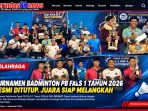 Pembina PB Fals H. Misbah bersama para peserta dan pemenang Turnamen Bulutangkis PB Fals I Tahun 2026 di GOR BPKMP, Kecamatan Ciawi, Kabupaten Bogor.