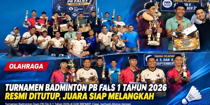 IMG-20260906-WA0035 Pembina PB Fals H. Misbah bersama para peserta dan pemenang Turnamen Bulutangkis PB Fals I Tahun 2026 di GOR BPKMP, Kecamatan Ciawi, Kabupaten Bogor.